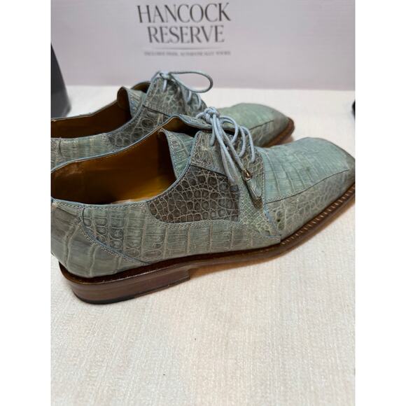 Slick Exotica Cary Genuine Crocodile Oxford Shoes Powder Blue Size 9.5 Italy - Picture 5 of 7